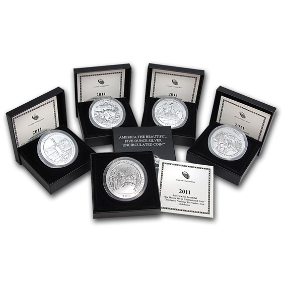 2011-P 5-Coin 5 oz Silver Burnished ATB Set (w/Box & COA) 2011-P 5-Coin 5 oz Silver Burnished ATB Set (w/Box & COA)